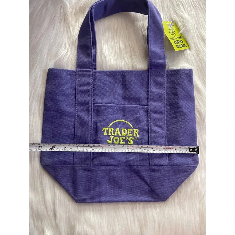 Trader Joe's Mini Halloween Purple Canvas Tote Bag New - Picture 5 of 6